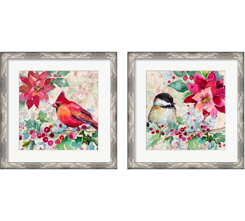 Holiday Poinsettia and Cardinal 2 Piece Framed Art Print Set by Patricia Pinto