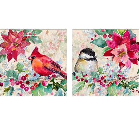 Holiday Poinsettia and Cardinal 2 Piece Art Print Set by Patricia Pinto