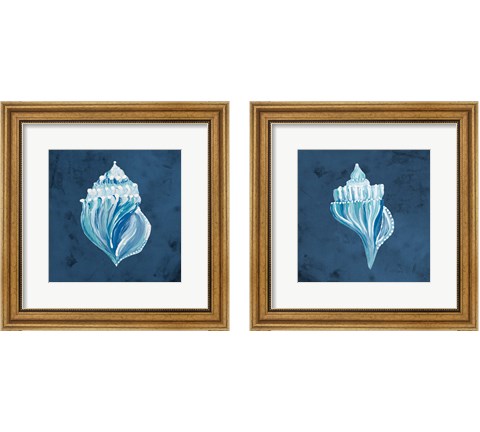 Azul Dotted Seashell on Navy 2 Piece Framed Art Print Set by Gina Ritter