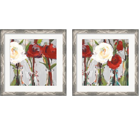 Red Romantic Blossoms 2 Piece Framed Art Print Set by Jane Slivka