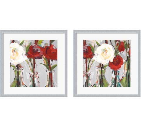 Red Romantic Blossoms 2 Piece Framed Art Print Set by Jane Slivka