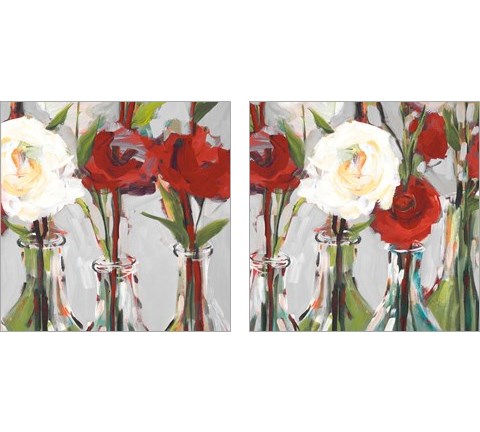 Red Romantic Blossoms 2 Piece Art Print Set by Jane Slivka