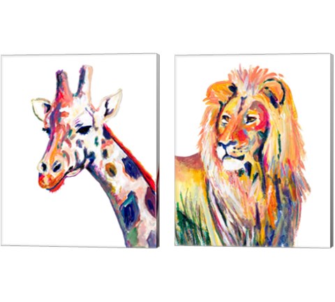 Colorful Giraffe & Lion on White 2 Piece Canvas Print Set by Andy Beauchamp