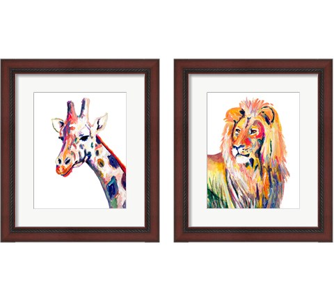 Colorful Giraffe & Lion on White 2 Piece Framed Art Print Set by Andy Beauchamp