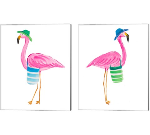 Beach Flamingo 2 Piece Canvas Print Set by Julie DeRice