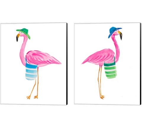 Beach Flamingo 2 Piece Canvas Print Set by Julie DeRice