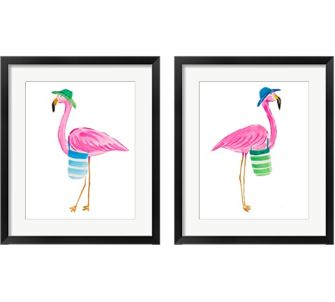Beach Flamingo 2 Piece Framed Art Print Set by Julie DeRice