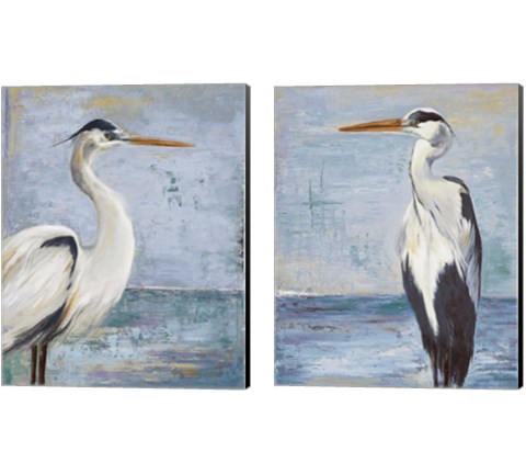 Blue Heron On Blue 2 Piece Canvas Print Set by Patricia Pinto