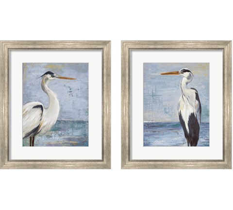 Blue Heron On Blue 2 Piece Framed Art Print Set by Patricia Pinto