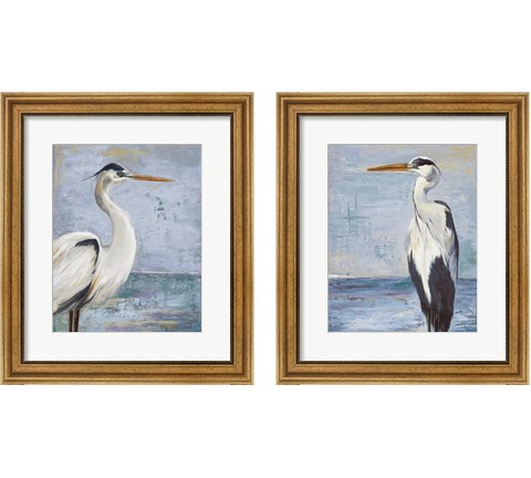 Blue Heron On Blue 2 Piece Framed Art Print Set by Patricia Pinto