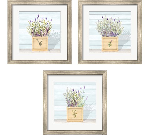 Lavender and Wood Square 3 Piece Framed Art Print Set by Janice Gaynor