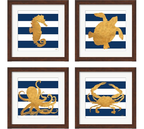 Sea Creatures on Stripes 4 Piece Framed Art Print Set by Julie DeRice
