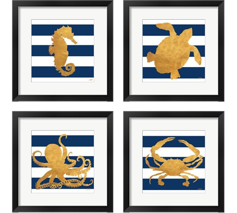Sea Creatures on Stripes 4 Piece Framed Art Print Set by Julie DeRice