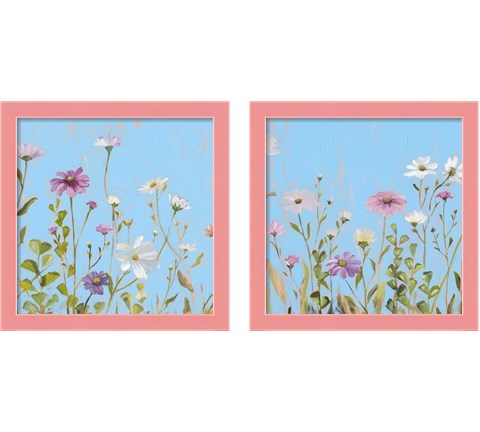 Wild Flowers on Cerulean 2 Piece Framed Art Print Set by Sandra Iafrate