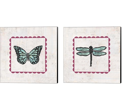 Insect Stamp Bright 2 Piece Canvas Print Set by Courtney Prahl
