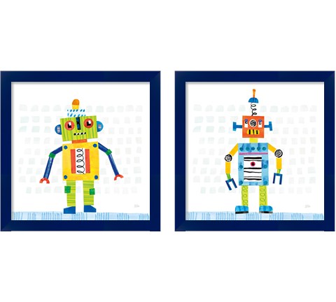 Robot Party on Squares 2 Piece Framed Art Print Set by Melissa Averinos