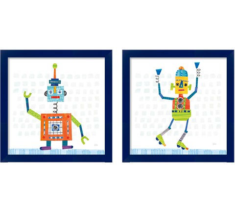 Robot Party on Squares 2 Piece Framed Art Print Set by Melissa Averinos