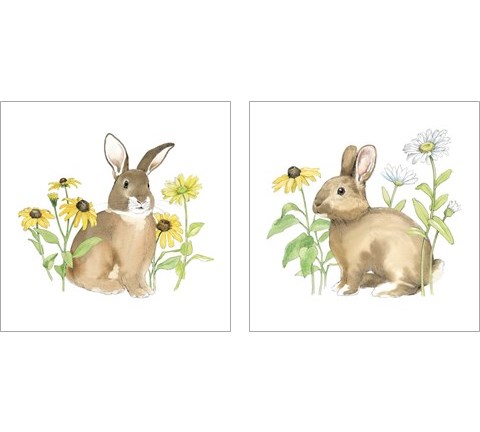 Wildflower Bunnies 2 Piece Art Print Set by Beth Grove