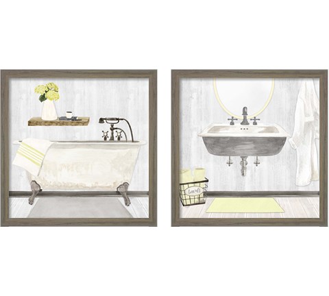 Farmhouse Bath II Gray & Yellow 2 Piece Framed Art Print Set by Tara Reed