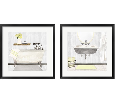 Farmhouse Bath II Gray & Yellow 2 Piece Framed Art Print Set by Tara Reed