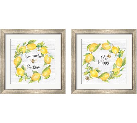 Bees & Lemon Wreath 2 Piece Framed Art Print Set by Cynthia Coulter