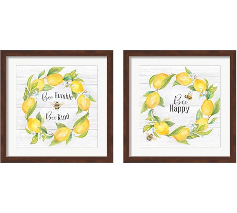 Bees & Lemon Wreath 2 Piece Framed Art Print Set by Cynthia Coulter