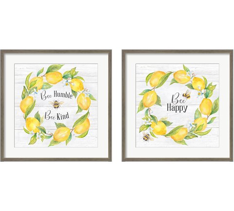 Bees & Lemon Wreath 2 Piece Framed Art Print Set by Cynthia Coulter