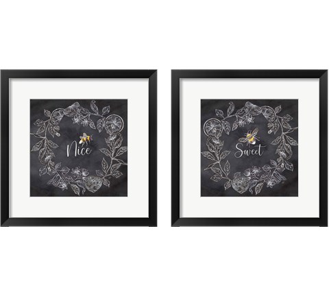 Bee Sentiment Wreath Black 2 Piece Framed Art Print Set by Cynthia Coulter