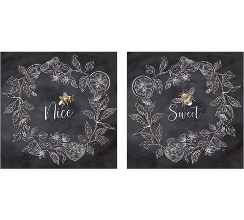 Bee Sentiment Wreath Black 2 Piece Art Print Set by Cynthia Coulter