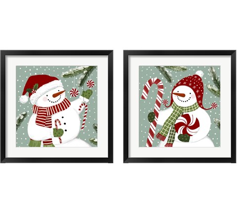 Peppermint Snowman 2 Piece Framed Art Print Set by Victoria Barnes