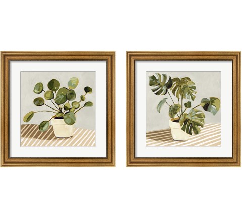 Plant on Stripes 2 Piece Framed Art Print Set by Victoria Barnes