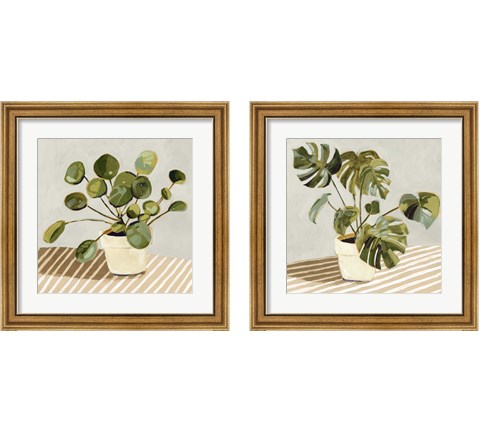 Plant on Stripes 2 Piece Framed Art Print Set by Victoria Barnes