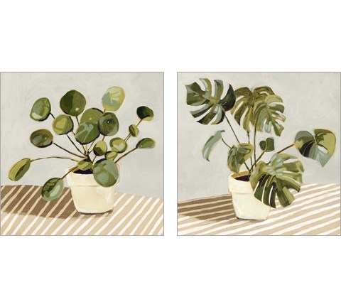 Plant on Stripes 2 Piece Art Print Set by Victoria Barnes
