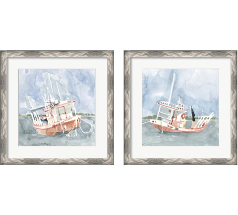 Bright Fishing Boat 2 Piece Framed Art Print Set by Emma Caroline