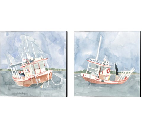 Bright Fishing Boat 2 Piece Canvas Print Set by Emma Caroline