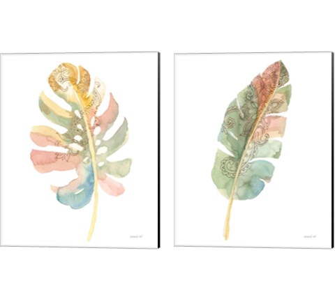 Boho Tropical Leaf  2 Piece Canvas Print Set by Danhui Nai