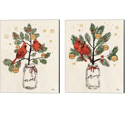 Christmas Lovebirds 2 Piece Canvas Print Set by Janelle Penner