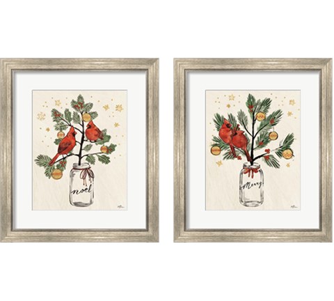 Christmas Lovebirds 2 Piece Framed Art Print Set by Janelle Penner