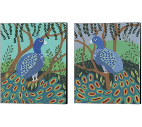 Dandy Peacock 2 Piece Canvas Print Set by Regina Moore