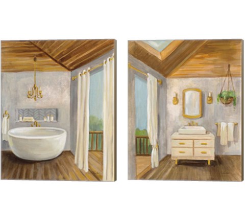 Attic Bathroom 2 Piece Canvas Print Set by Silvia Vassileva