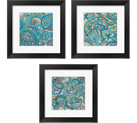 Emerald Paisley 3 Piece Framed Art Print Set by Silvia Vassileva