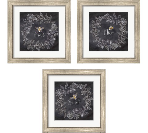 Bee Sentiment Wreath Black 3 Piece Framed Art Print Set by Cynthia Coulter