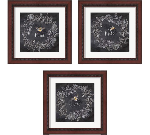 Bee Sentiment Wreath Black 3 Piece Framed Art Print Set by Cynthia Coulter