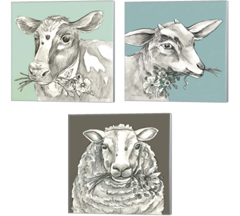Whimsical Farm Animal 3 Piece Canvas Print Set by Kelsey Wilson