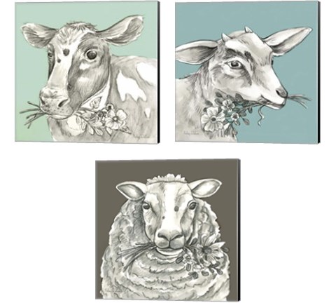 Whimsical Farm Animal 3 Piece Canvas Print Set by Kelsey Wilson