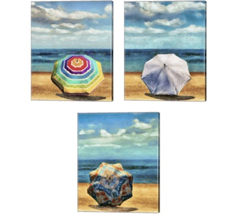 Beach Umbrella 3 Piece Canvas Print Set by Alonzo Saunders
