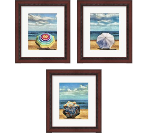 Beach Umbrella 3 Piece Framed Art Print Set by Alonzo Saunders