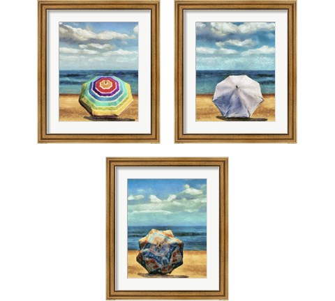 Beach Umbrella 3 Piece Framed Art Print Set by Alonzo Saunders