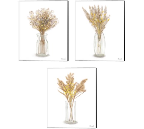 Dried Flower Yellow 3 Piece Canvas Print Set by Bannarot