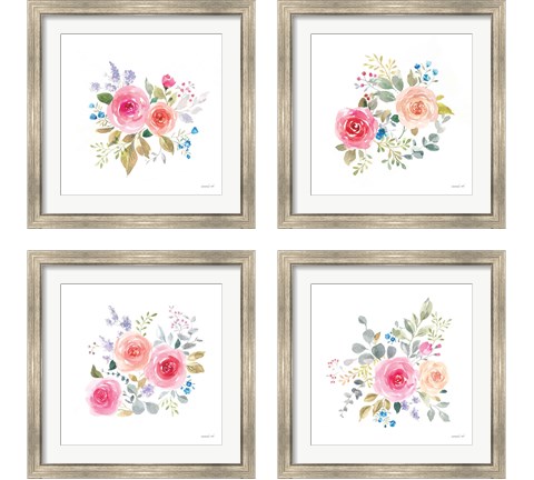 Lush Roses  4 Piece Framed Art Print Set by Danhui Nai